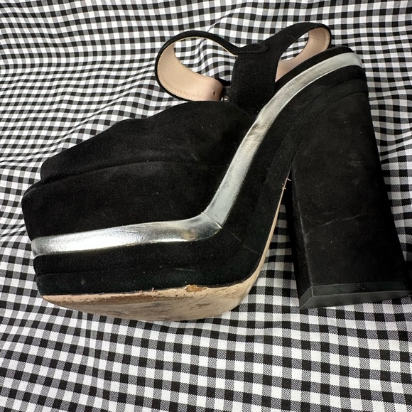 Miu Miu Black Silver Metallic 70s Disco Style Suede Platform Sandals EU 38 US 8 - Picture 7 of 7